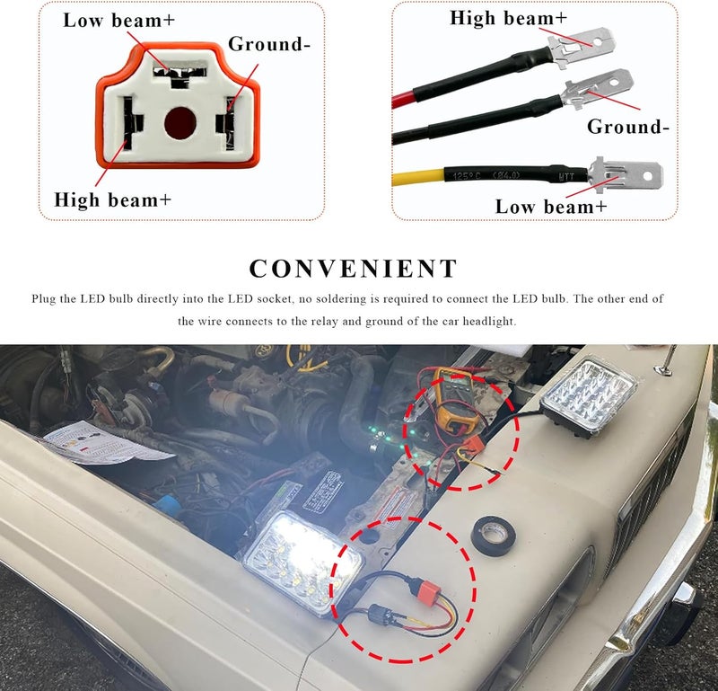 Suvnie 2 PCS H4 HB2 9003 Wiring Harness Headlight Socket, 16AWG Ceramic Headlight Connector, Pigtail Socket Female Plug, Fog Light Retrofit Car Accessories for Truck Boat - Image 3